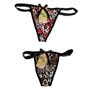 Xinkarou Women's 2 pck Stretchy Red, Brown Animal Print Thongs, Size:  2XL, New